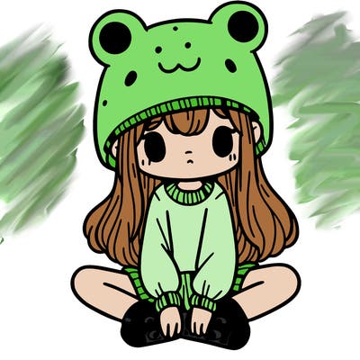 a girl wearing a frog hat and some frog socks