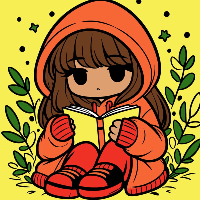 girl in oversized hoodie reading a book