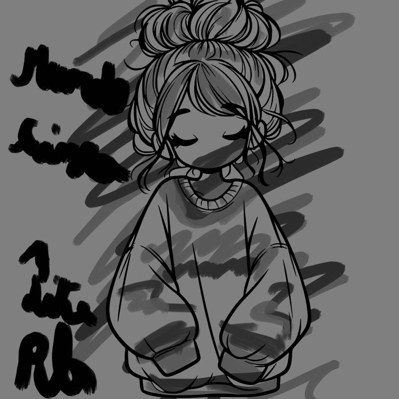 girl with baggy sweatshirt and messy bun