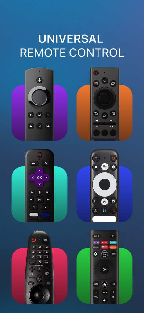Universal TV Remote Control ⁺ - A collection of different smart TV remotes illustrating the apps universal compatibility.