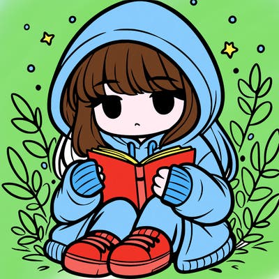 girl in oversized hoodie reading a book