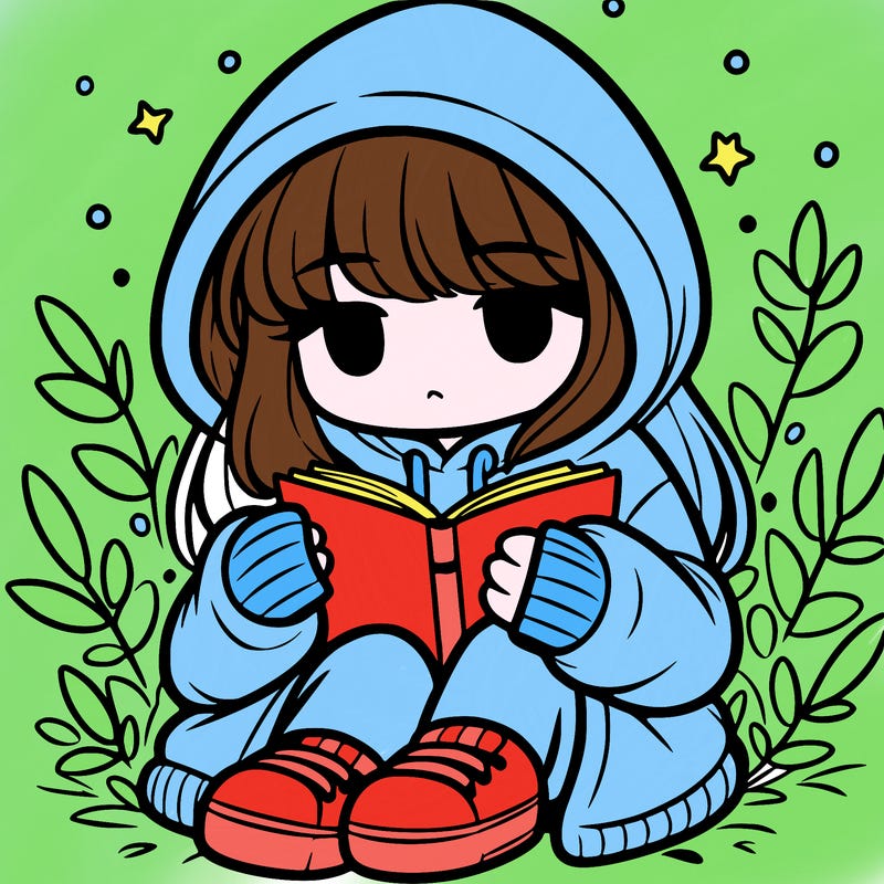 girl in oversized hoodie reading a book