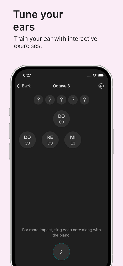 Chord - Chord app ear training interface featuring interactive pitch exercises for musical notes like DO RE and MI.