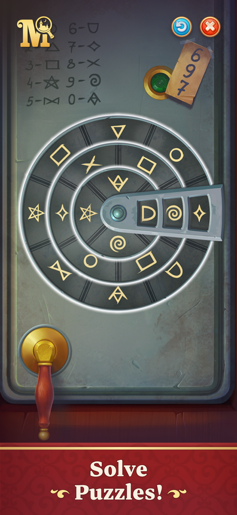 Manor Matters: Adventure Game - Ein kreisförmiges Symbol-Logikrätsel aus dem Manor Matters Mobile Game.