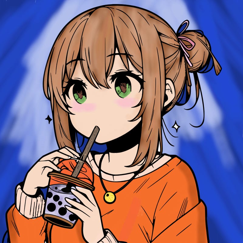 manga character drinking boba