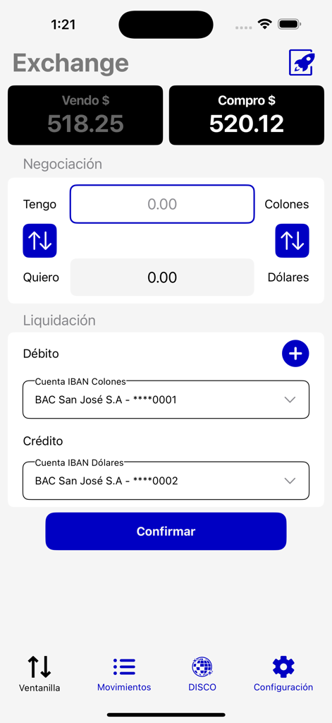 ARi: Finanzas Para Humanos - ARi app interface showing currency exchange rates for Costa Rican Colones and US Dollars