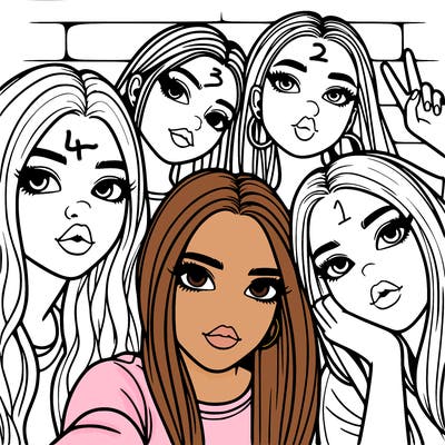 group of teen girls friends y2k up close in a selfie