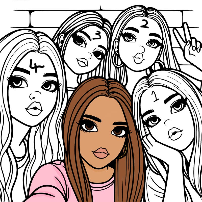 group of teen girls friends y2k up close in a selfie