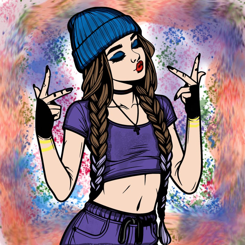 realistic teenage girl with braids and a beanie and crop top doing 🫶🏼
