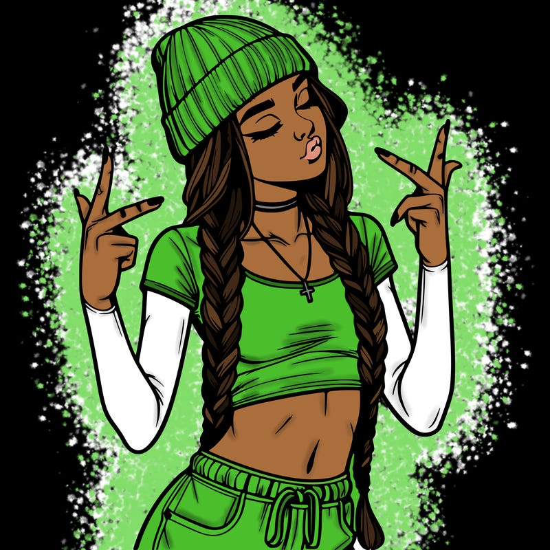 realistic teenage girl with braids and a beanie and crop top doing 🫶🏼