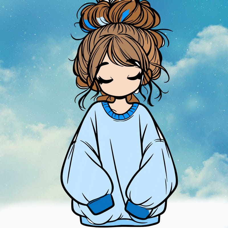 girl with baggy sweatshirt and messy bun