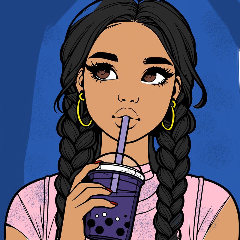 realistic girl with braided hair drinking boba