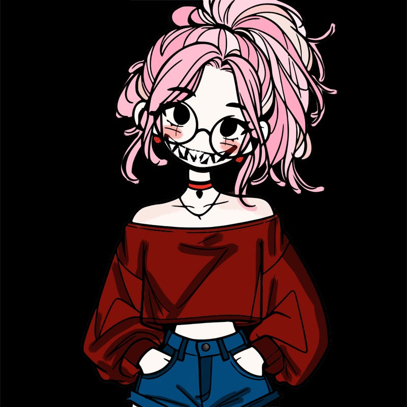 girl with a messy ponytail glasses a baggy crop top and jean shorts