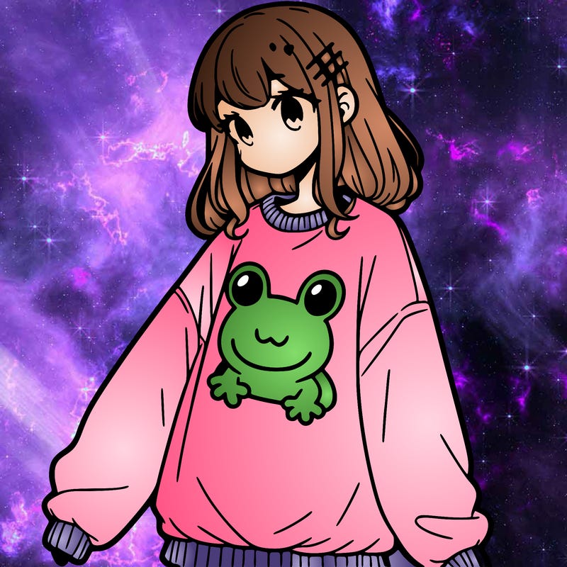 girl wearing frogging sweatshirt