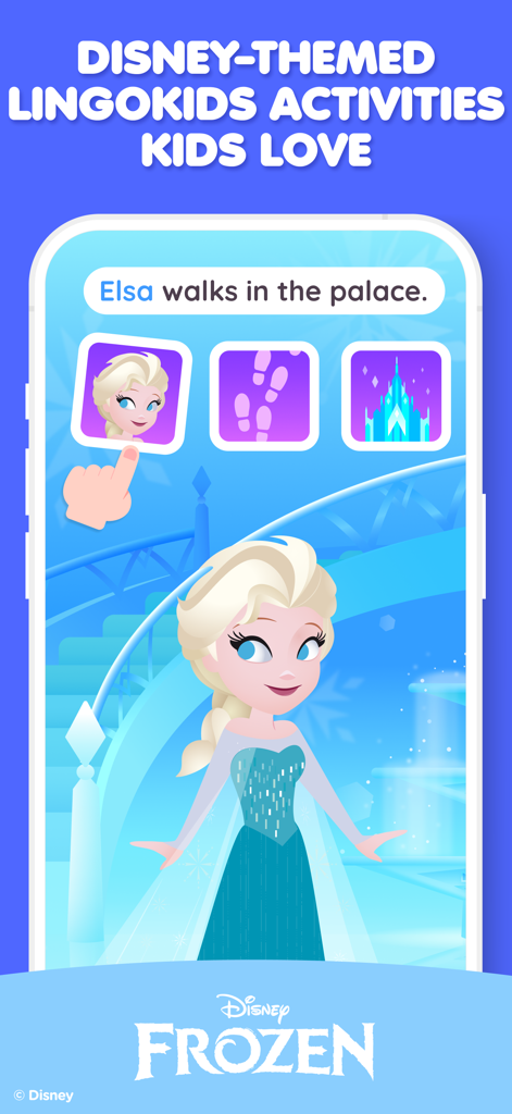 Lingokids - Play and Learn - エルサが登場する、Lingokidsアプリ内のディズニー『アナと雪の女王』をテーマにした読み書きアクティビティ。