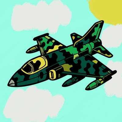 a jet painted in a camouflage pattern.