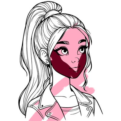 realistic girl with a high ponytail