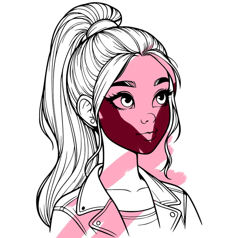 realistic girl with a high ponytail