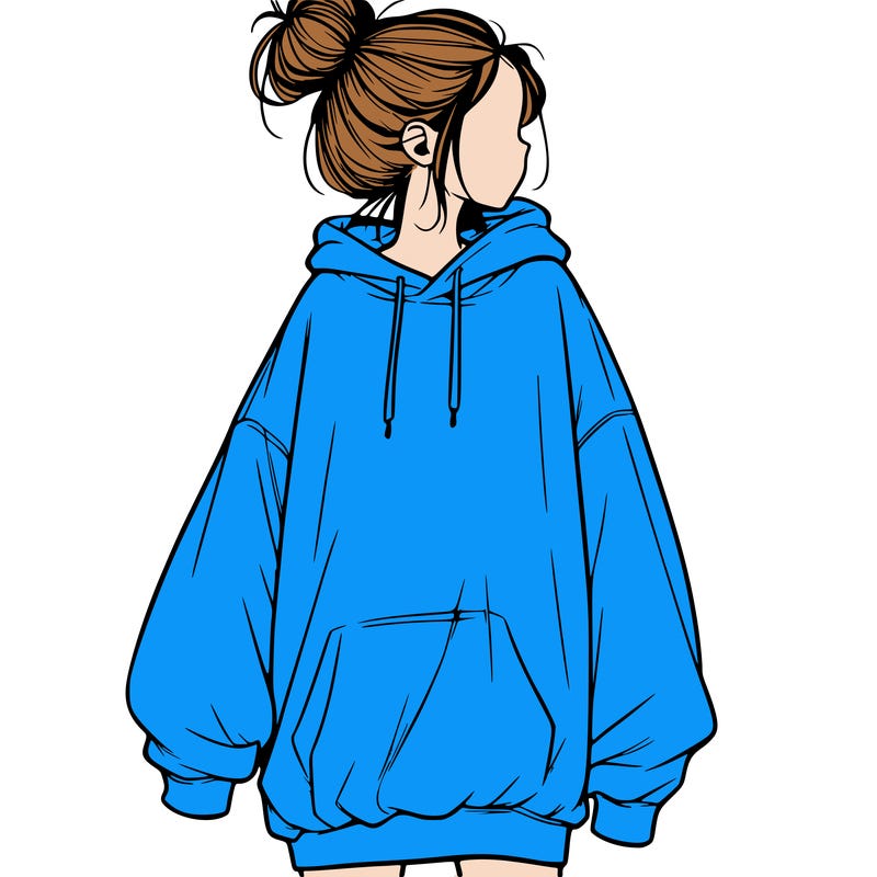 realistic girl with a oversized sweatshirt on and a bun