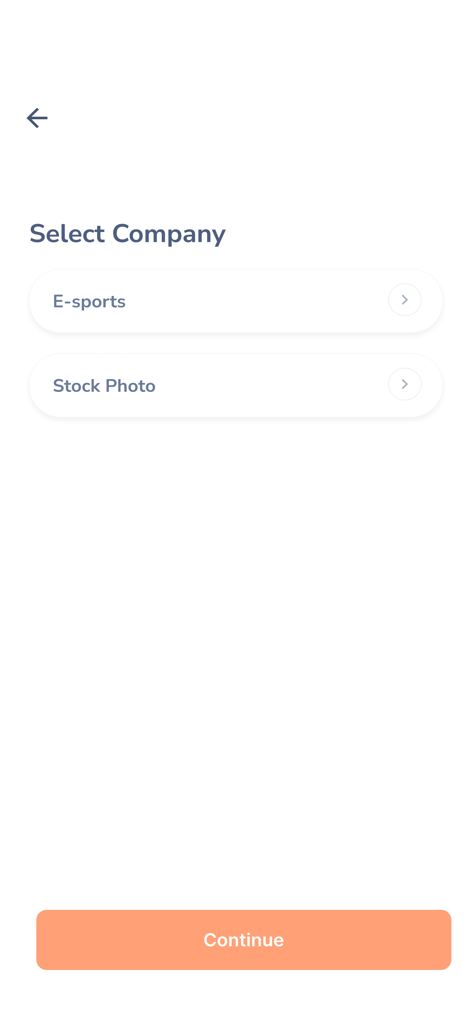Huza HR - A screen in the Huza HR app titled Select Company where users can choose their organization