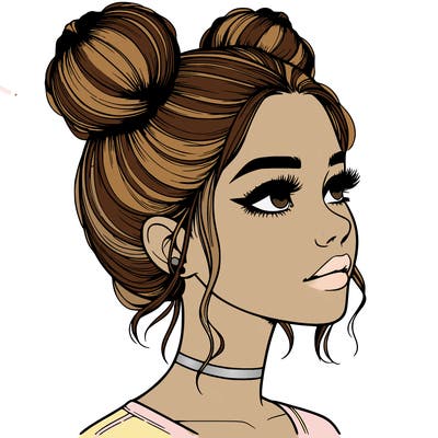 realistic girl with buns on the top of her head