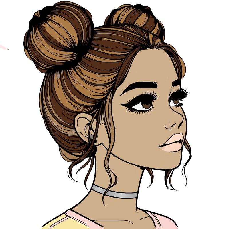 realistic girl with buns on the top of her head