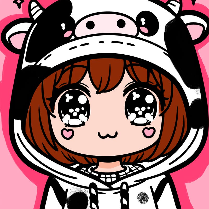 kawaii girl with cow hoodie