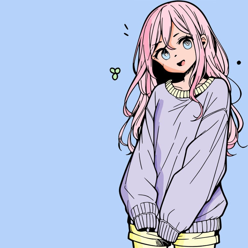 manga teen girl  in a sweater and baggy pants