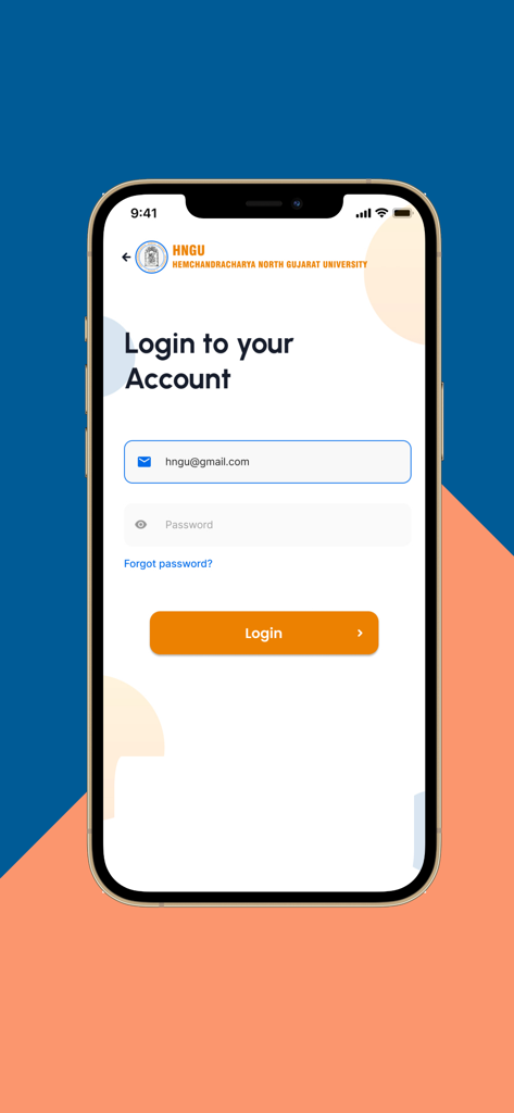 Login screen of the HNGU Official university app