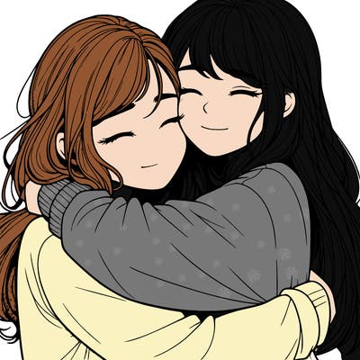 realistic two girls hugging