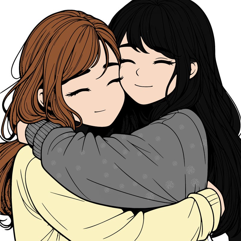realistic two girls hugging