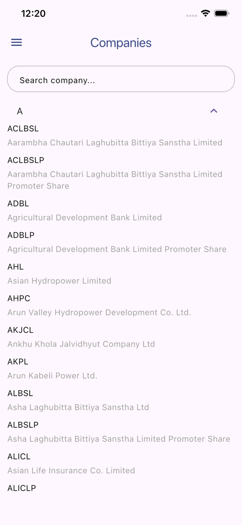 Vision Securities pvt ltd - List of Nepalese companies on the Vision Securities stock trading app
