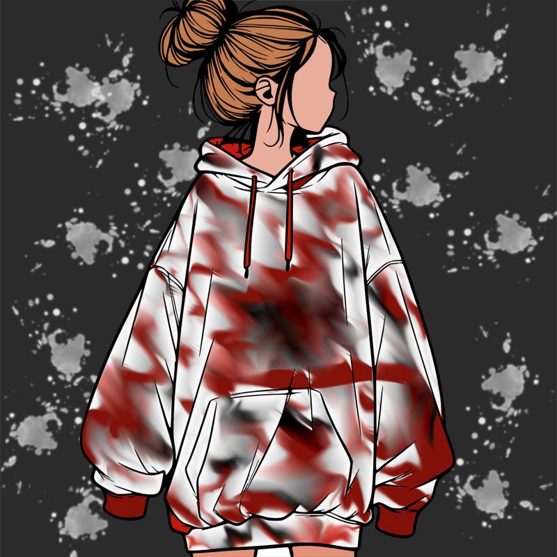 realistic girl with a oversized sweatshirt on and a bun