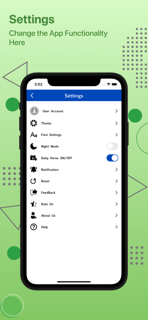New International Version(NIV) - Settings menu of the NIV Bible mobile app showing account and display options