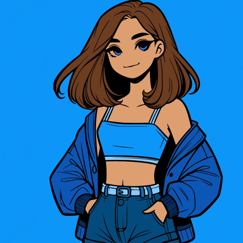 a realistic girl with a crop top and short shorts in an open jacket