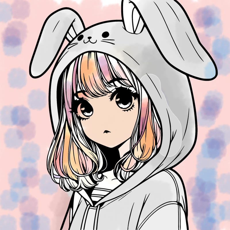 realistic girl wearing a bunny hoodie