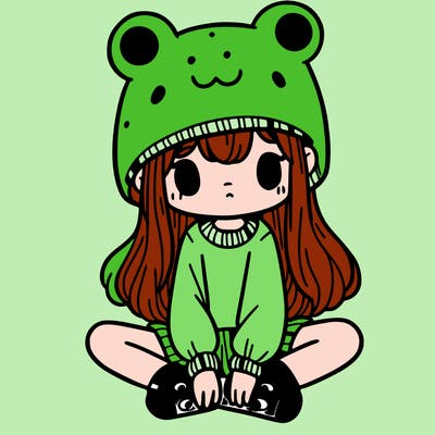 a girl wearing a frog hat and some frog socks