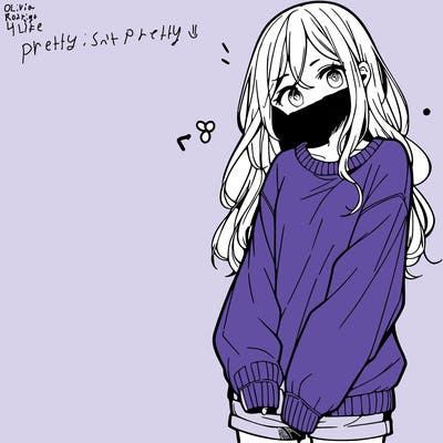 manga teen girl  in a sweater and baggy pants
