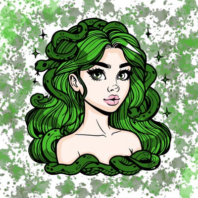 realistic girl with snakes as hair