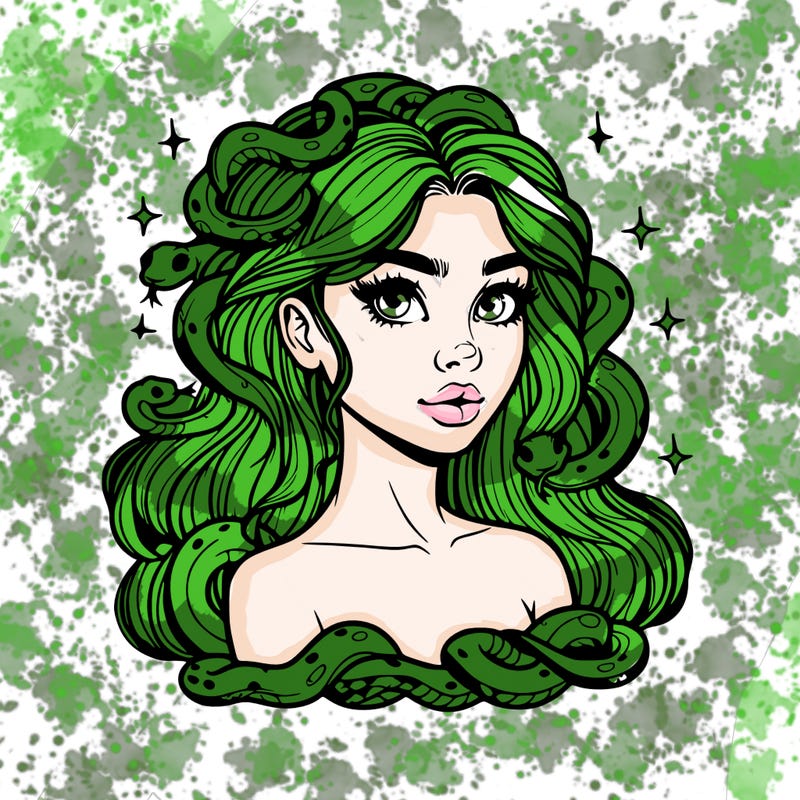 realistic girl with snakes as hair