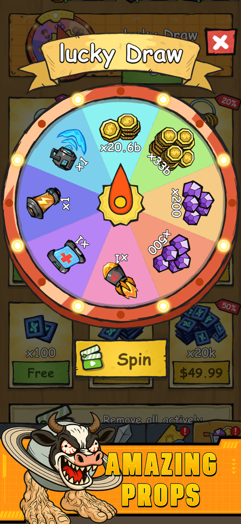 Blade Clash: Hero Rush Games - A lucky draw prize wheel in Blade Clash showing various rewards like coins gems and power ups