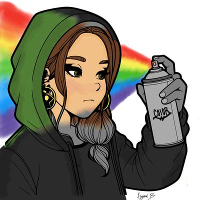 a realistic girl, spray painting