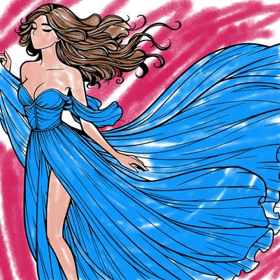 realistic woman in dress flowing the the wind