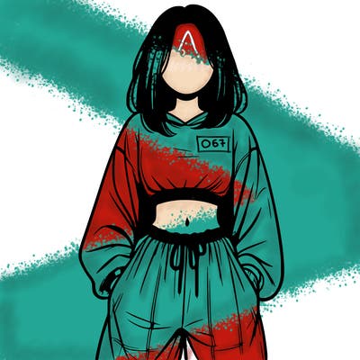 realistic girl faceless with baggy pants and a crop top