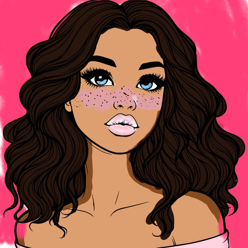 realistic girl with wavy hair and lips