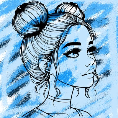 realistic girl with buns on the top of her head
