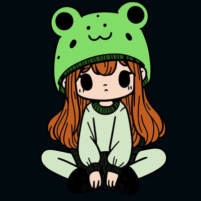 a girl wearing a frog hat and some frog socks