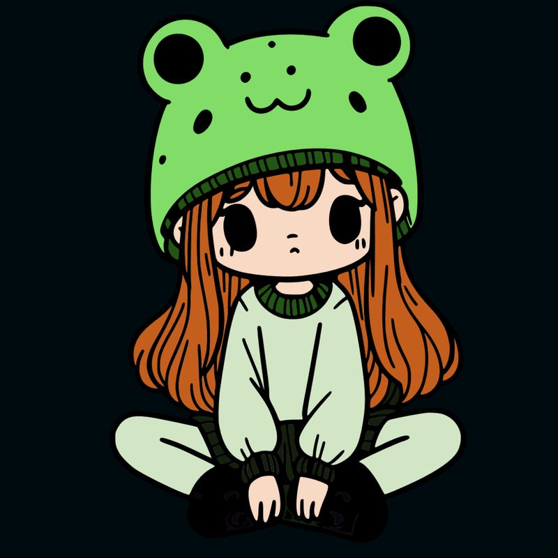 a girl wearing a frog hat and some frog socks