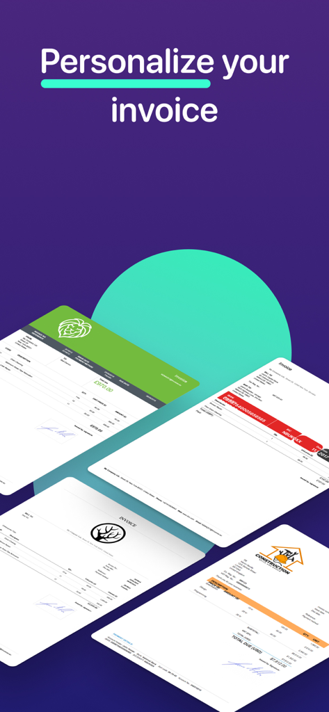 FreeMakerアプリでカスタムロゴと色を使用したパーソナライズされた請求書テンプレート