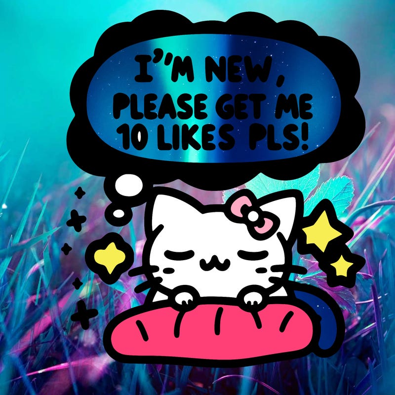 kitty taking a nap dream talking and saying "i'm new, please get me at least 10 likes pls!!"